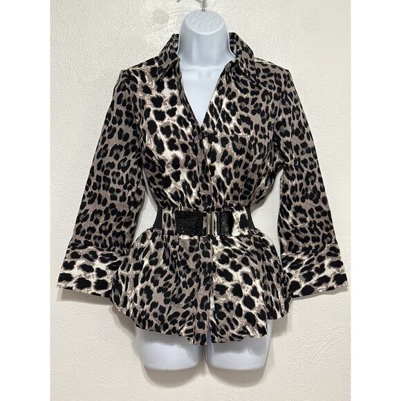 Leopard Print Bubble Hem Belted Tunic M Classic Mob Wife Trendy Street Style - Picture 1 of 15